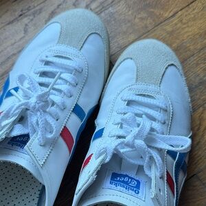 Onitsuka Tiger by Asics White Sneakers with Blue and Red Accents